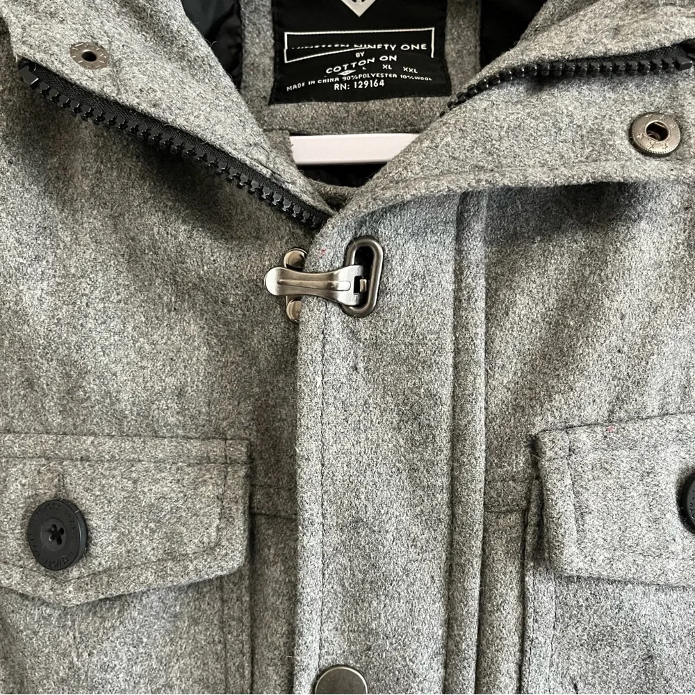 COTTON ON Nineteen Ninety One Wool Hoodie Utility Jacket Gray Size Medium - Picture 5 of 12